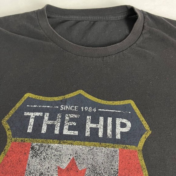 The Hip Tragically T-Shirt Top Women's Black Crewneck Canada Flag Plaque Graphic - Picture 5 of 5